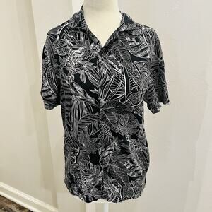 Denim And Flower Men’s Short Sleeve Button Down Shirt Black White Sz Small